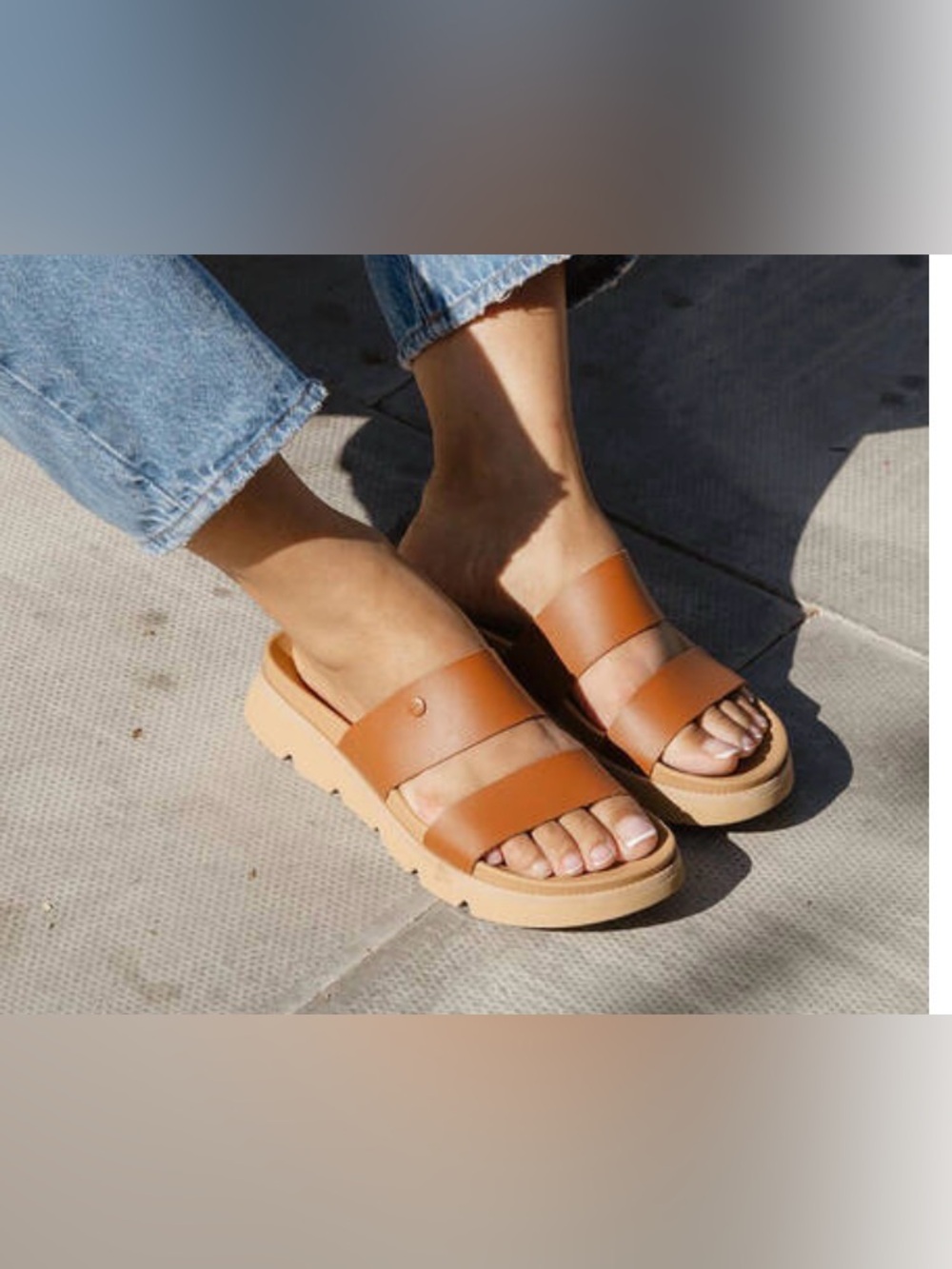 Reef Women's Cognac Double-Strap Platform Slide Sandals